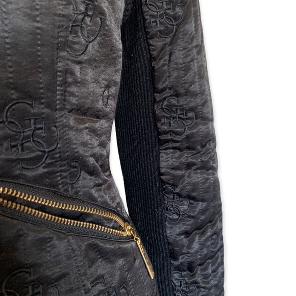 GUESS Vintage Jacket Black fine Quilted Feather lined Size 10 - Picture 2 of 4